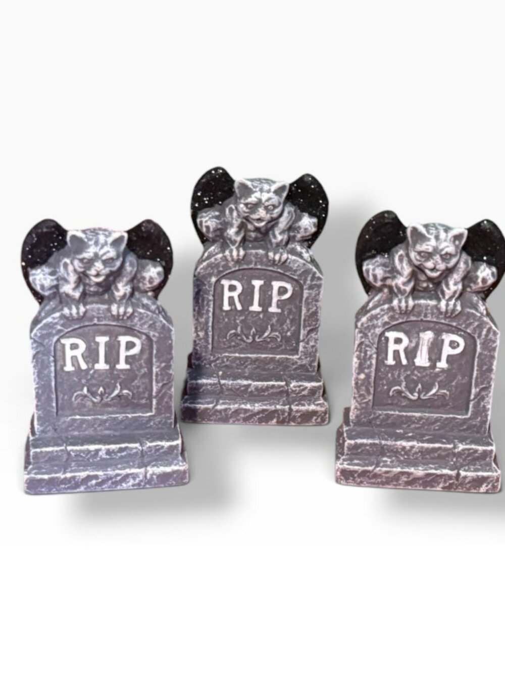 Set of 3 Halloween Cat Tombstone Decorations – 7”